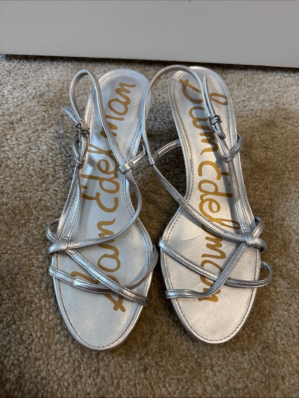 Sam Edelman Metallic Silver Strappy Slingback Heels